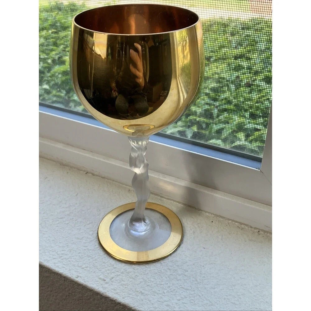 Vintage Bayel France Bacchante Gold Frosted Nude Woman Stem 7.25” Wine Glass